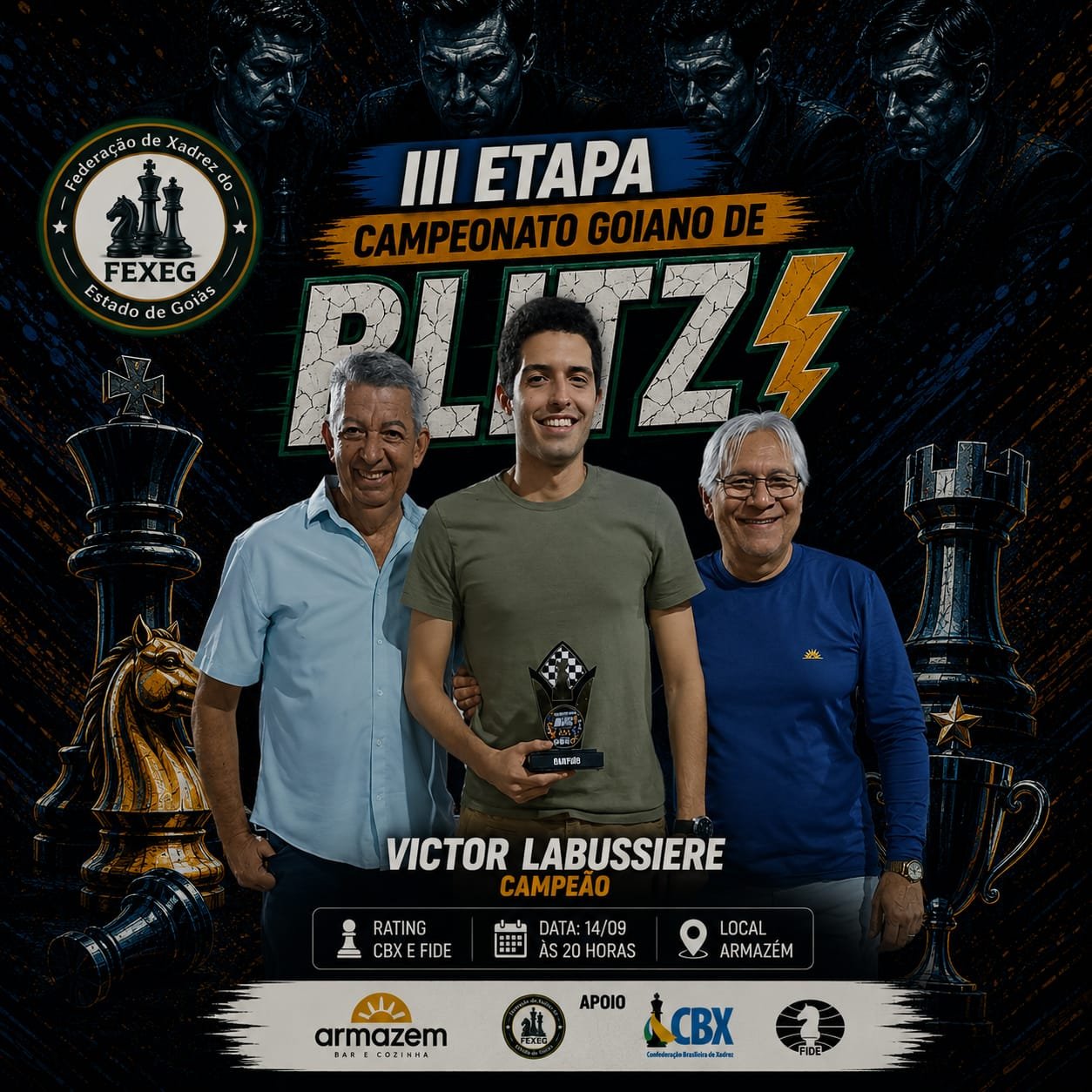MF Victor Labussiere vence a 3ª Etapa do Campeonato Goiano de Xadrez Blitz!